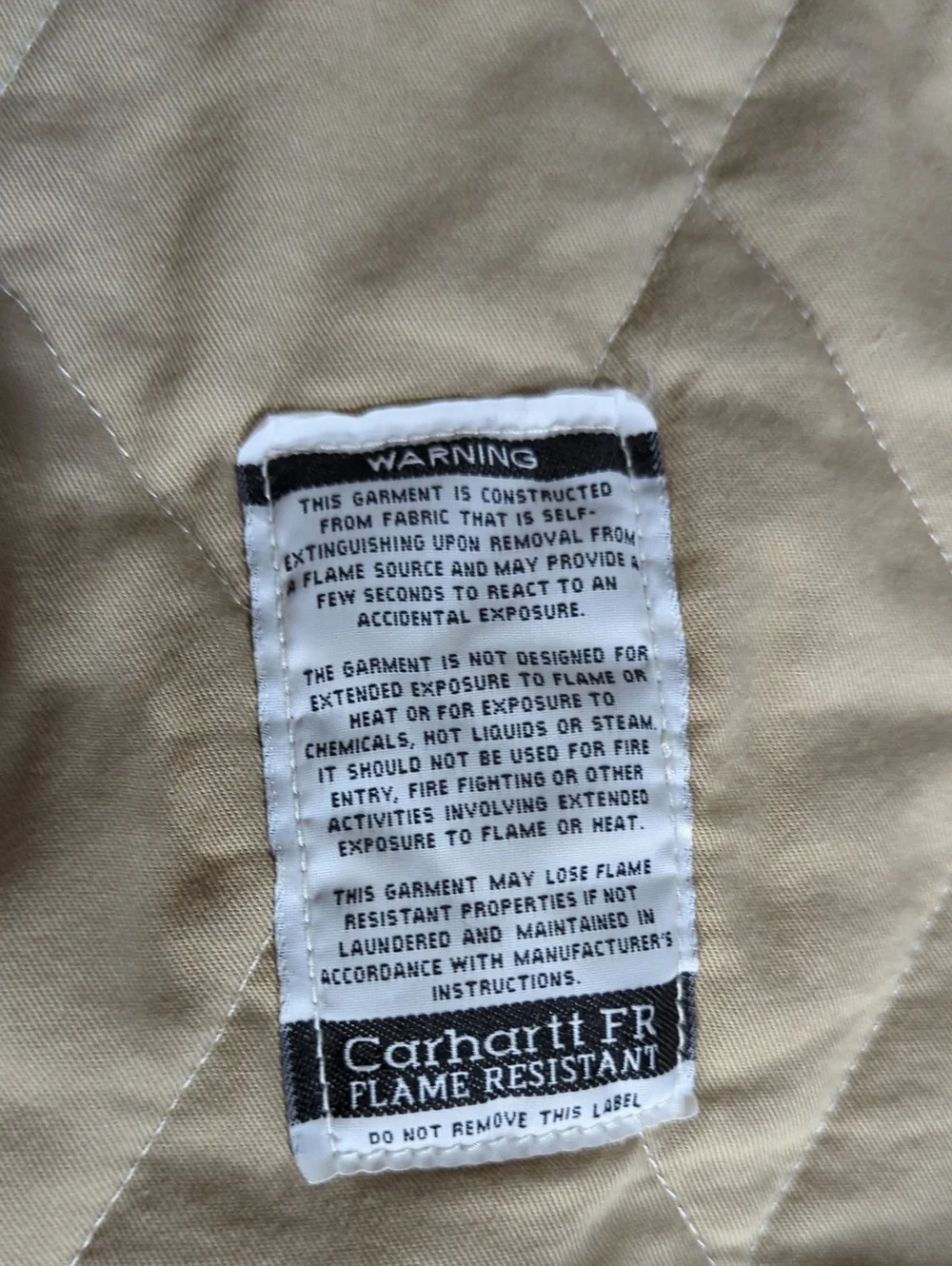 vtg Carhartt Tan Hooded Insulated Work Jacket FRJ184 Flame Resistant Sz L
